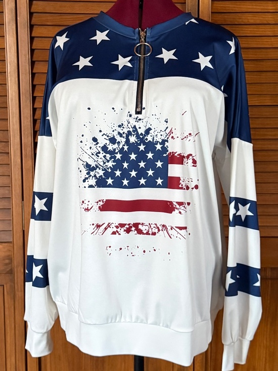 The Unbranded Brand Other - Unbranded Women’s ¼ Zip Pullover Top Stars & Stripes XXL